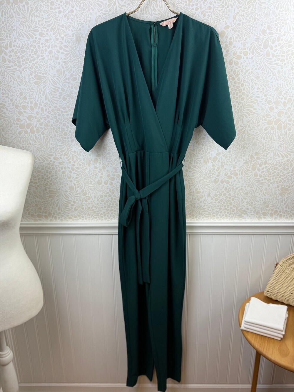Hutch from Anthropologie Dark Green Wrap-Front V-Neck Belted Jumpsuit - Size - 6 - Picture 8 of 9